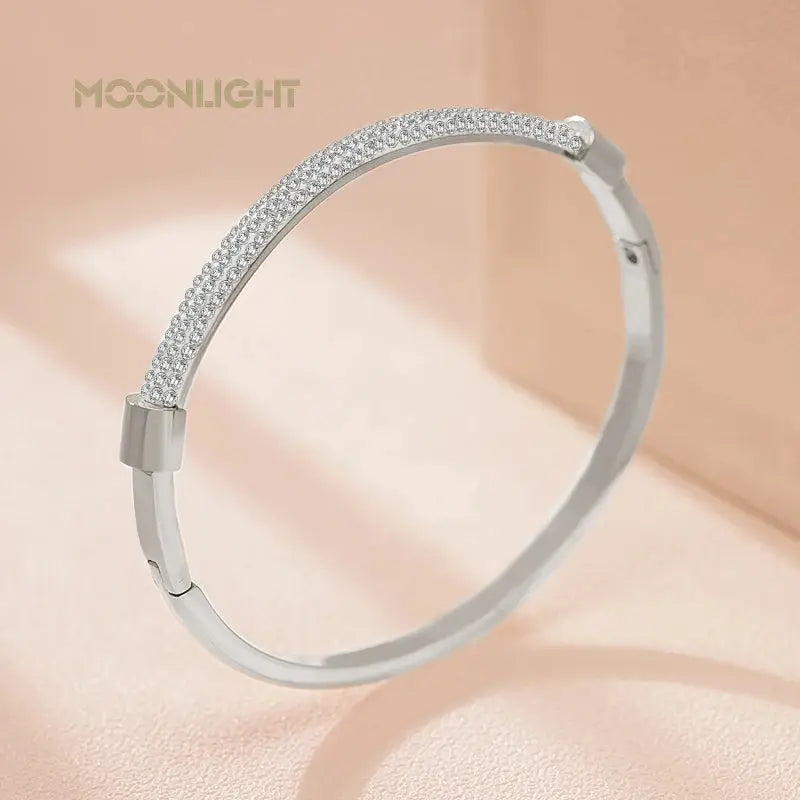 MOONLIGHT Fashion Cubic Zirconia Cuff Bangles for Women Trendy Titanium Steel Circular Classic Bracelet Female Jewelry Gift JNi3 shop