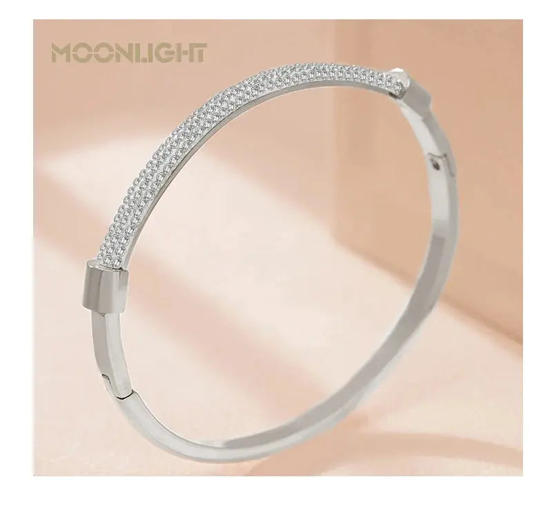 MOONLIGHT Fashion Cubic Zirconia Cuff Bangles for Women Trendy Titanium Steel Circular Classic Bracelet Female Jewelry Gift JNi3 shop