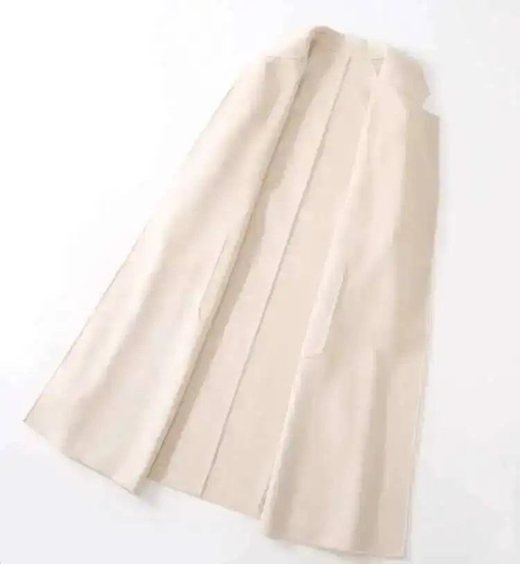 LANMREM 2025 High-End Water Ripple Double-Sided Wool Coat | Long Robe-Style