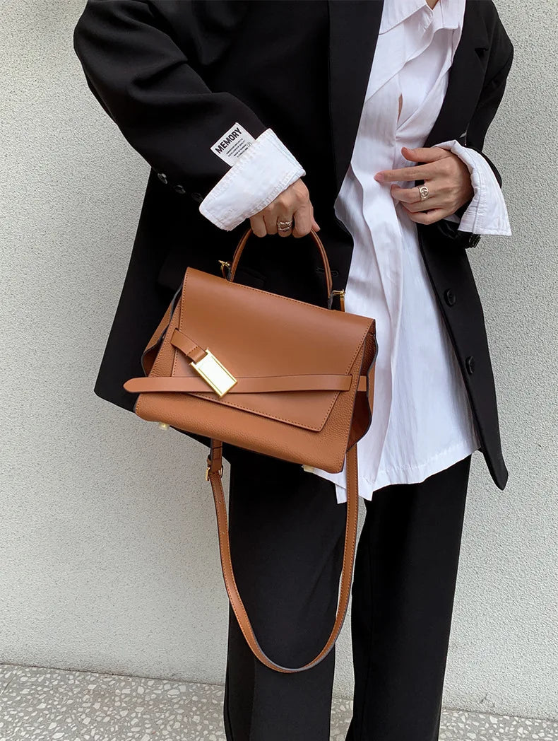 quality leather tote bags women square handbags luxury designer commuter shoulder crossbody bag large capacity