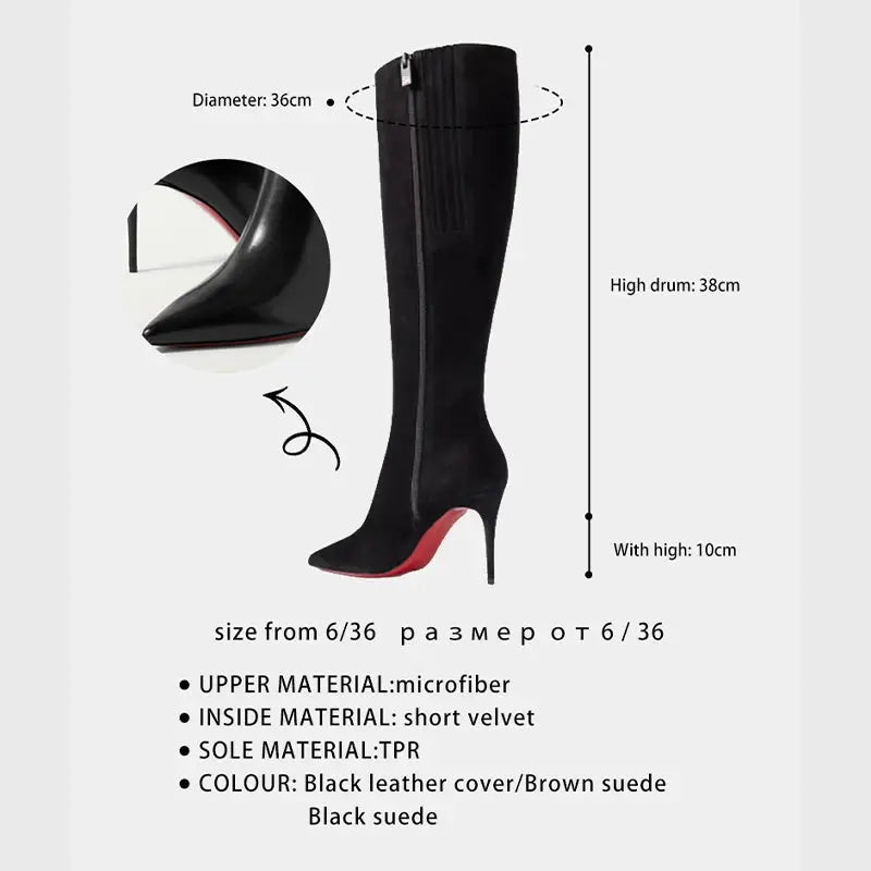 Ods Luxury Designer Sexy Pointed Toe Pole Knee High Brown Black Leather Red Sole Botas Mujer Boots For Women 8 10cm Big JNi3 shop