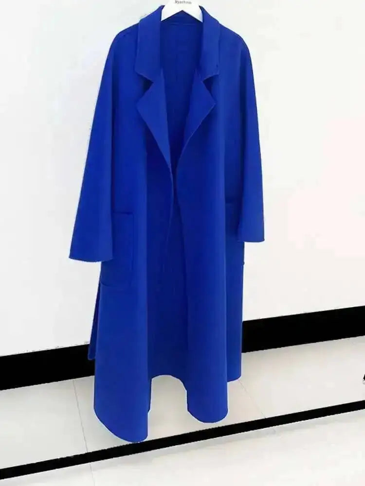 LANMREM 2025 High-End Water Ripple Double-Sided Wool Coat | Long Robe-Style