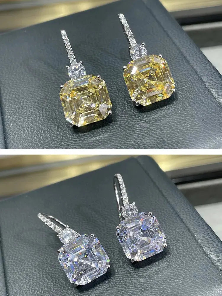 ELSIEUNEE 100% 925 Strerling Silver 12*12MM Asscher Cut Sparkling Citrine High Carbon Diamond Drop Earrings for Women Party Gift JNi3 shop