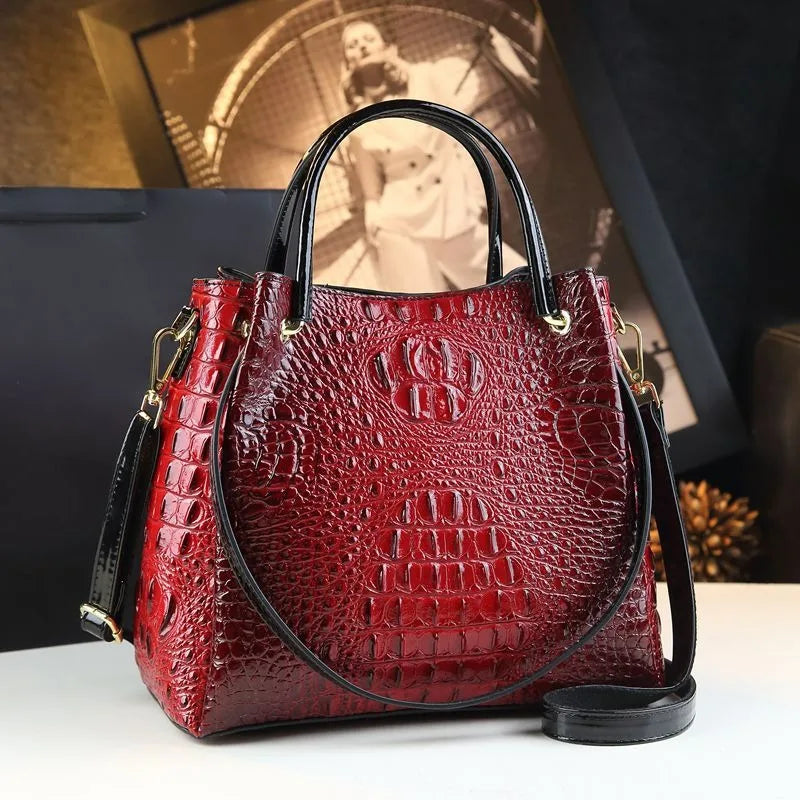 Luyo Luxury Glossy Crocodile Pattern Bucket Bag – Women’s Structured Shoulder Tote & Crossbody
