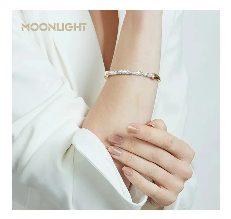 MOONLIGHT Fashion Cubic Zirconia Cuff Bangles for Women Trendy Titanium Steel Circular Classic Bracelet Female Jewelry Gift JNi3 shop