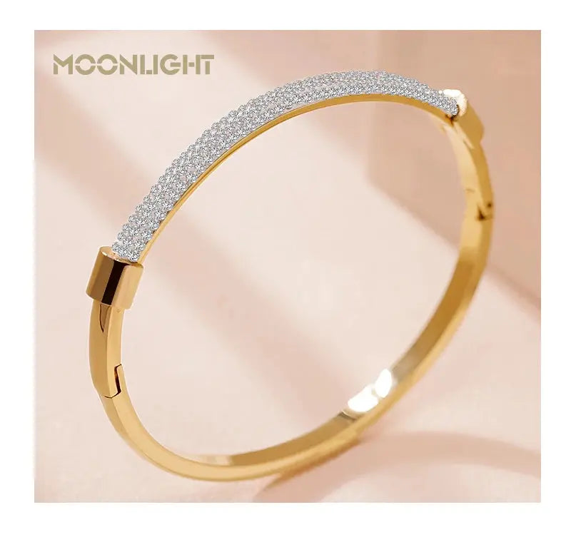 MOONLIGHT Fashion Cubic Zirconia Cuff Bangles for Women Trendy Titanium Steel Circular Classic Bracelet Female Jewelry Gift JNi3 shop