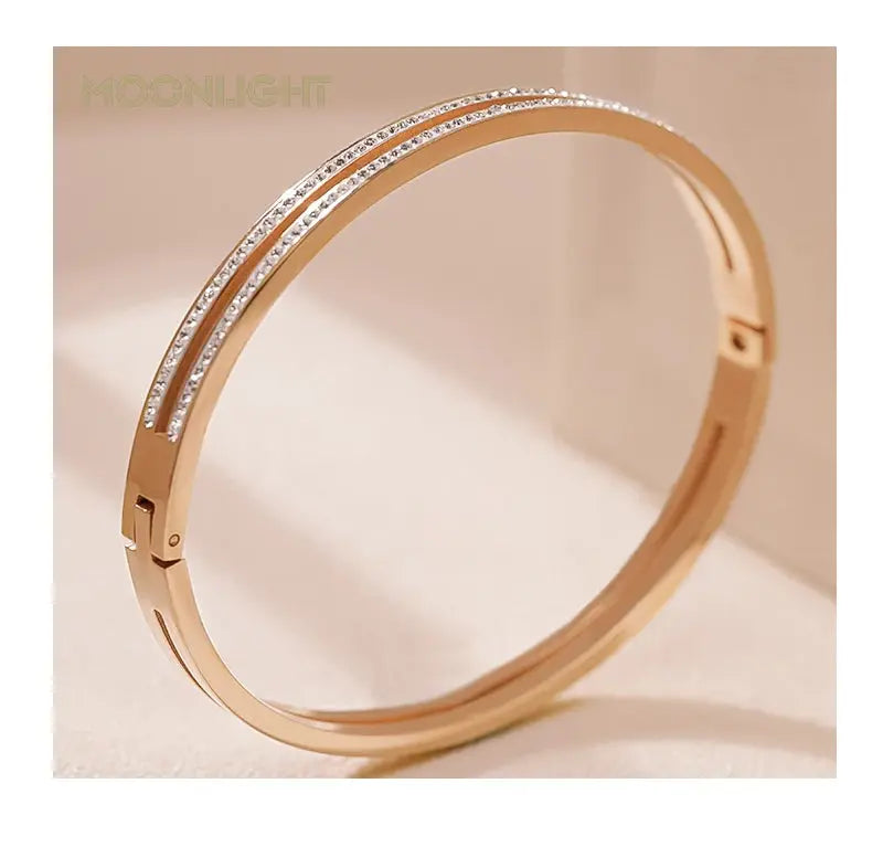 MOONLIGHT Fashion Cubic Zirconia Cuff Bangles for Women Trendy Titanium Steel Circular Classic Bracelet Female Jewelry Gift JNi3 shop