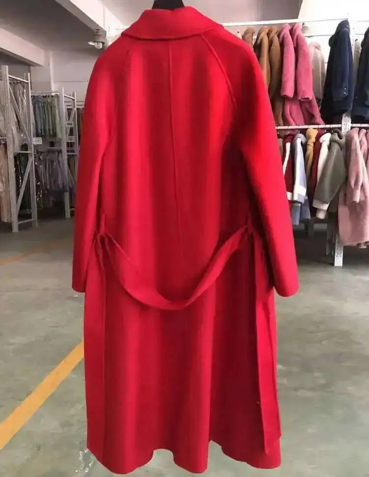 LANMREM 2025 High-End Water Ripple Double-Sided Wool Coat | Long Robe-Style