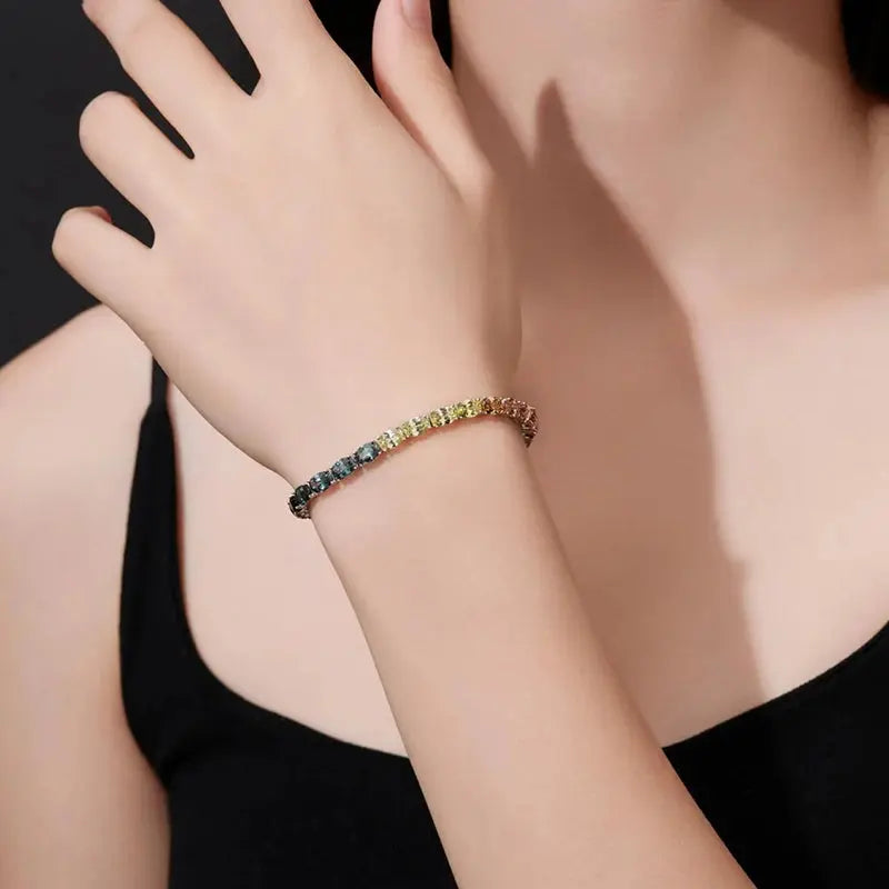 Luxury Oval Lab Grown Gemstones Bracelet For Women S925 Silver Jewelry Ruby Sapphire Emerald Jewelry Women's Rainbow Bracelets JNi3 shop