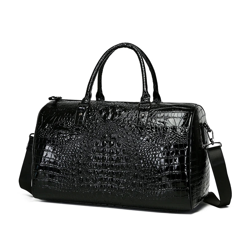 Men’s Luxury Crocodile Pattern Travel Duffel – Large Capacity Glossy Alligator Embossed Weekender & Business Luggage