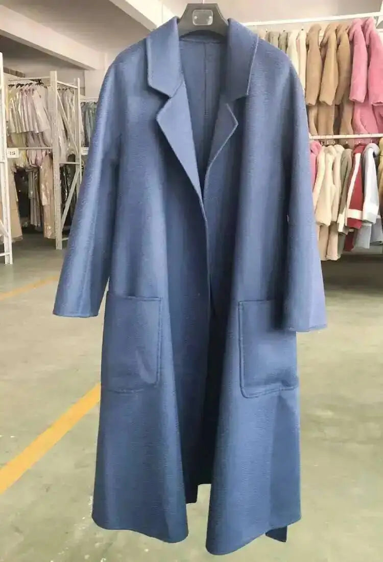 LANMREM 2025 High-End Water Ripple Double-Sided Wool Coat | Long Robe-Style
