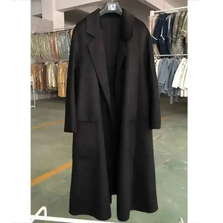 LANMREM 2025 High-End Water Ripple Double-Sided Wool Coat | Long Robe-Style