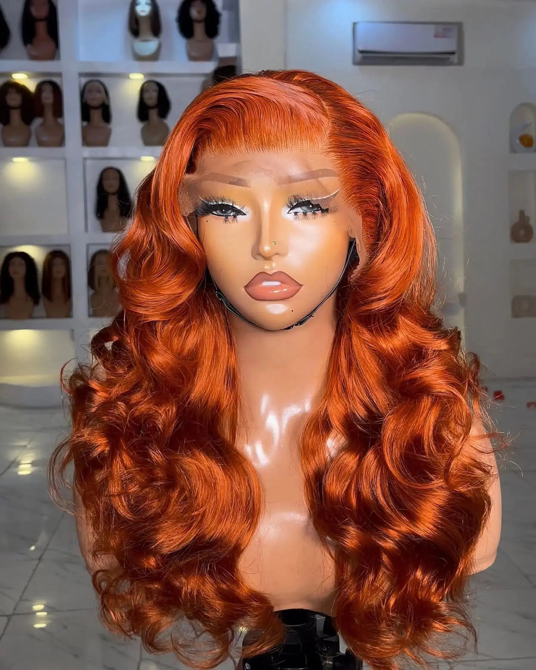 Ginger Orange  Honey Blonde Color Body Wave Synthetic 13X4 HD Lace Frontal Wig For Women Prepucked With Baby Hair Glueless Wigs JNi3 shop