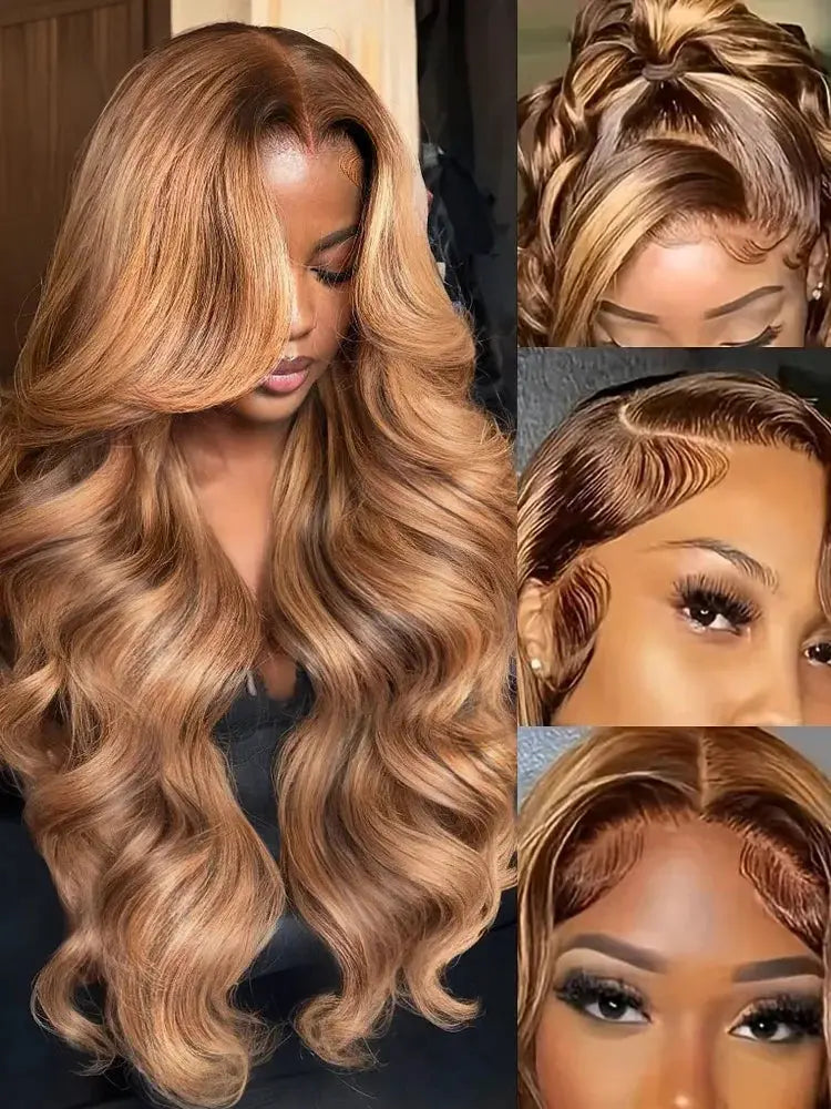 100% Human Hair Highlight Ombre 13x6 HD Lace Frontal Wigs Body Wave 13x4 Lace Front Wig 30 40 Inch Water Loose Brown Brazilian JNi3 shop