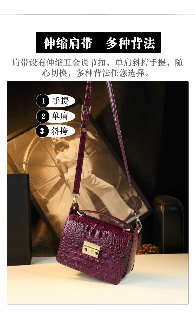 Luxury Designer Genuine Cowhide Leather Brand New High Quality Alligator pattern Shoulder Crossbody Bag Women's Handbag Square
