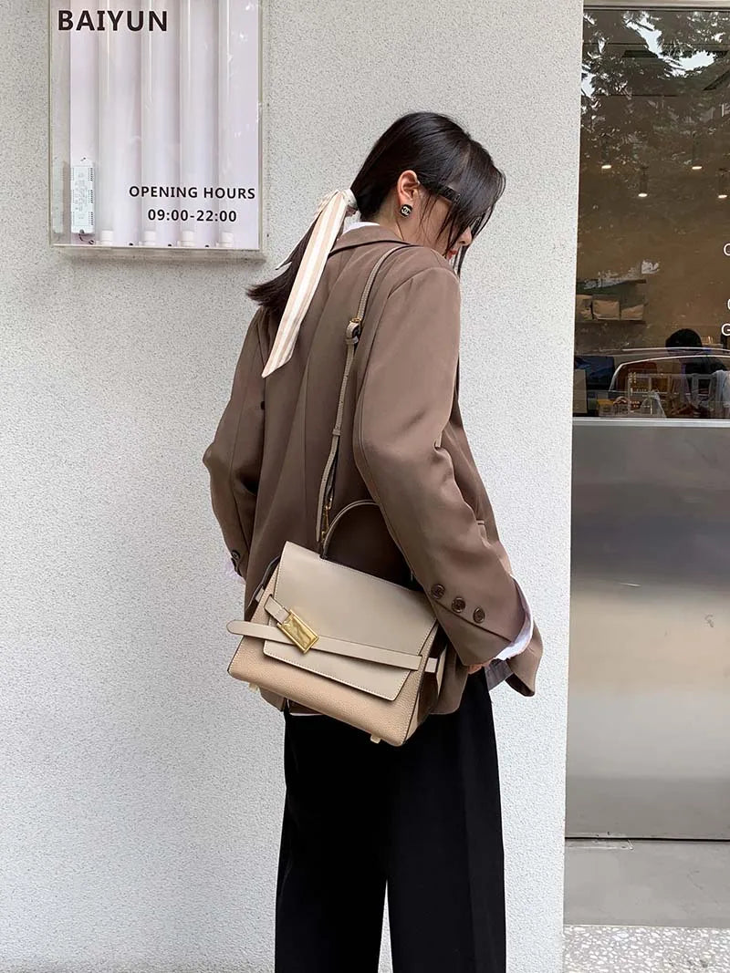 quality leather tote bags women square handbags luxury designer commuter shoulder crossbody bag large capacity