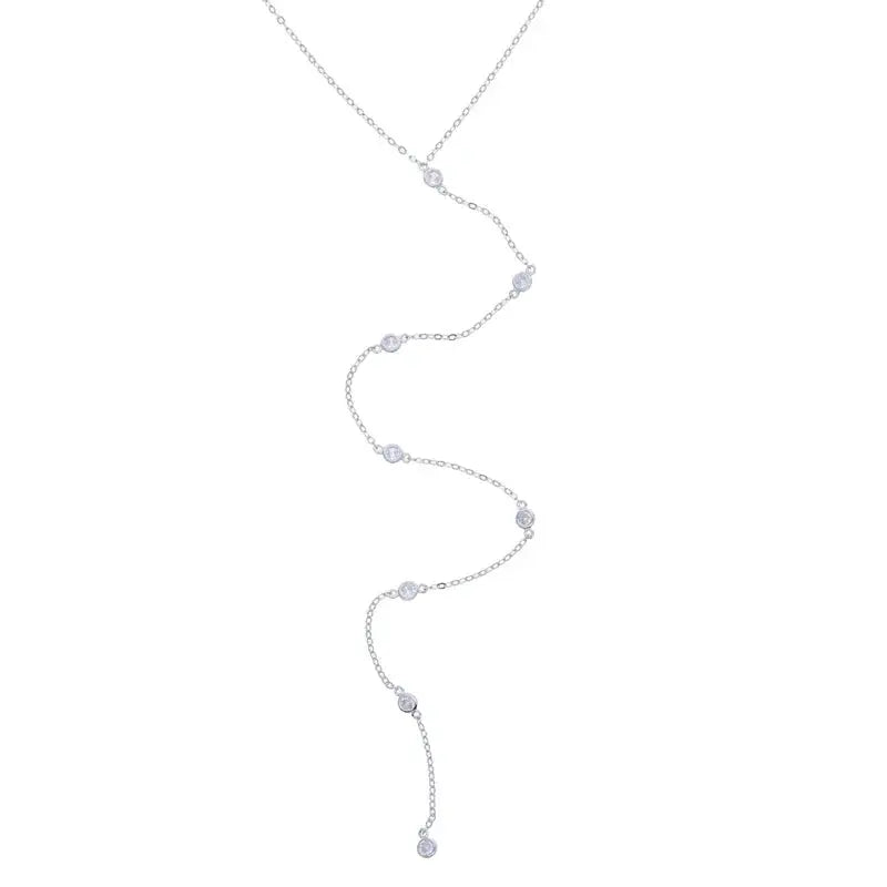 2025 Real 925 Sterling Silver Necklace Paved Round Dots Bezel CZ Stone Long Y Lariat Sexy Fashion Women Jewelry Necklaces JNi3 shop