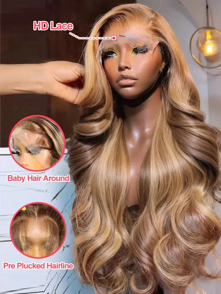 100% Human Hair Highlight Ombre 13x6 HD Lace Frontal Wigs Body Wave 13x4 Lace Front Wig 30 40 Inch Water Loose Brown Brazilian JNi3 shop