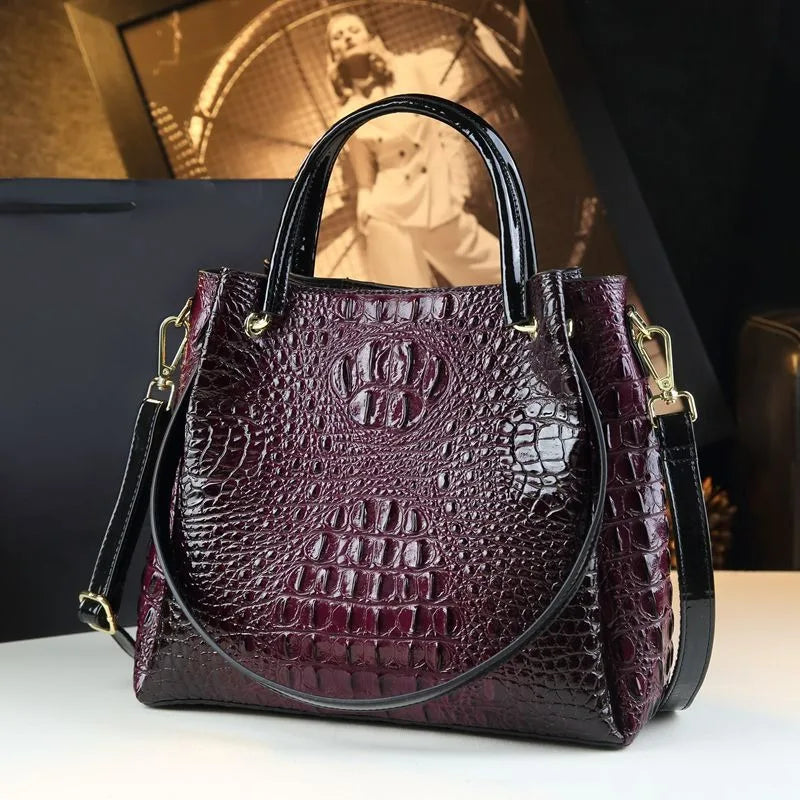Luyo Luxury Glossy Crocodile Pattern Bucket Bag – Women’s Structured Shoulder Tote & Crossbody