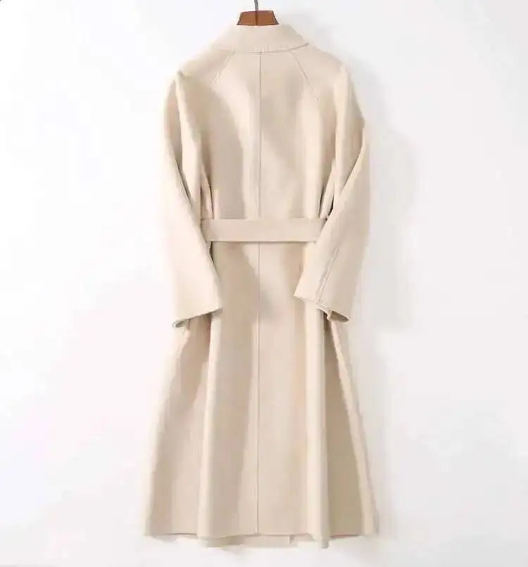 LANMREM 2025 High-End Water Ripple Double-Sided Wool Coat | Long Robe-Style