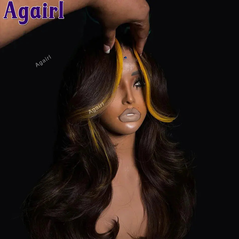 Highlight Yellow 12A Colored Body Wave Lace Frontal Wigs Human Hair For Wig 200 Density JNi3 shop