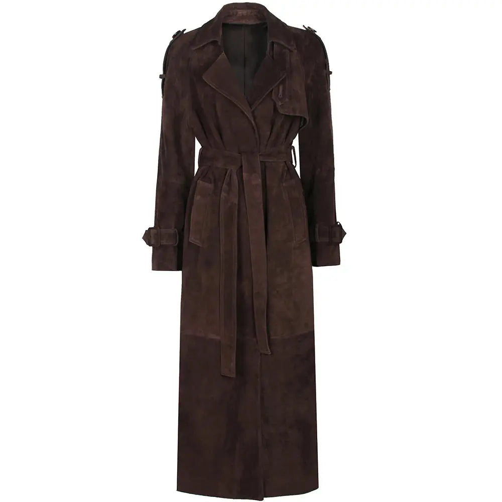 Women's Real Leather Trench Coat Long High Quality Windbreak Oversized JNi3 shop
