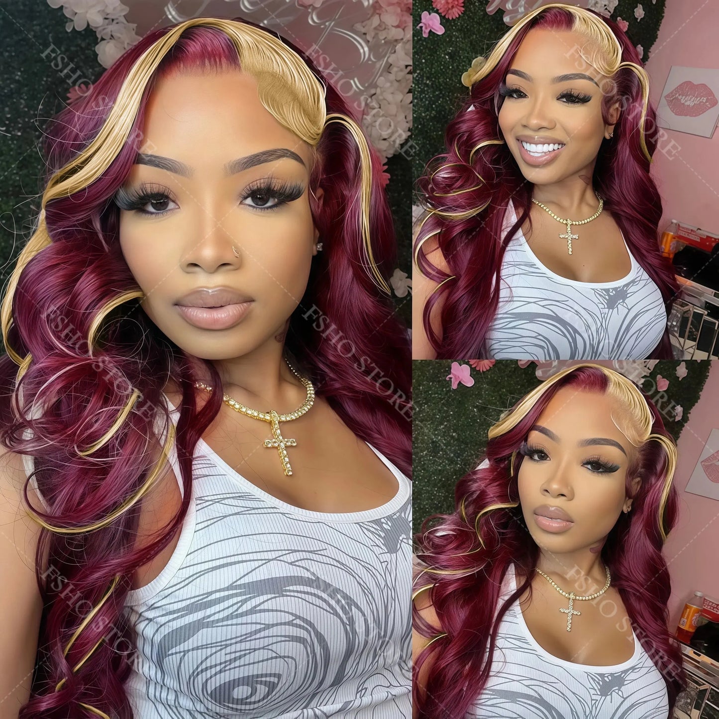 Colored Highlight Hd Transparent Body Wave Lace Front Wigs Omber Blonde With Burgundy Red Human Hair Wigs Brazilian JNi3 shop
