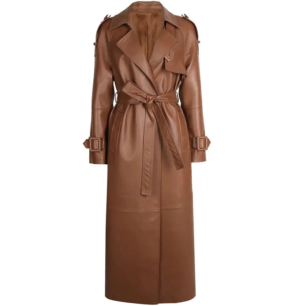 Women's Real Leather Trench Coat Long High Quality Windbreak Oversized JNi3 shop
