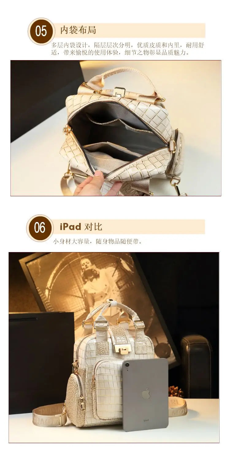 Luxury Designer Brand New High Quality Cowhide Backpack Female Fashion Large Capacity Hand Bill Shoulder Multi-functional Bag