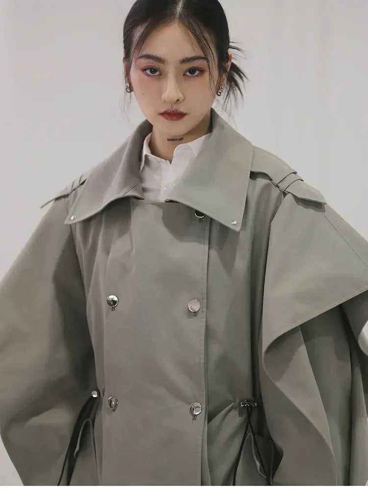 Mauroicardi Spring Long Oversized Elegant Ruffled Trench Coat for Women Double Breasted Luxury Designer Overcoat Runway Fashion JNi3 shop