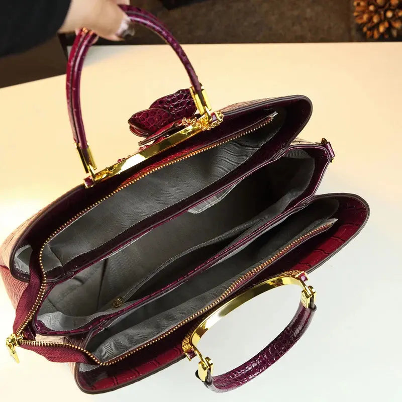 Genuine Leather Women's Handbags Crocodile Pattern Lady Flower Tassel Shoulder Messenger Bag Fashion Wedding Top Handle Bags JNi3 shop