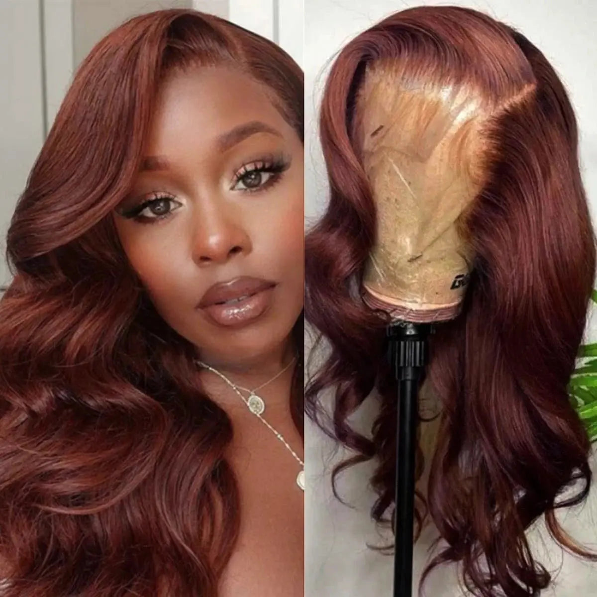 13x6 Reddish Brown Women's Wigs Synthetic Lace Front Wig Red Body Wave Lace Frontal Wig Glueless Pre Plucked With Baby Hair Wig JNi3 shop