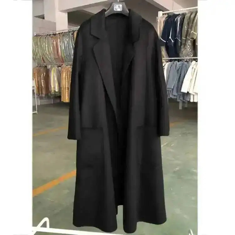 LANMREM 2025 High-End Water Ripple Double-Sided Wool Coat | Long Robe-Style