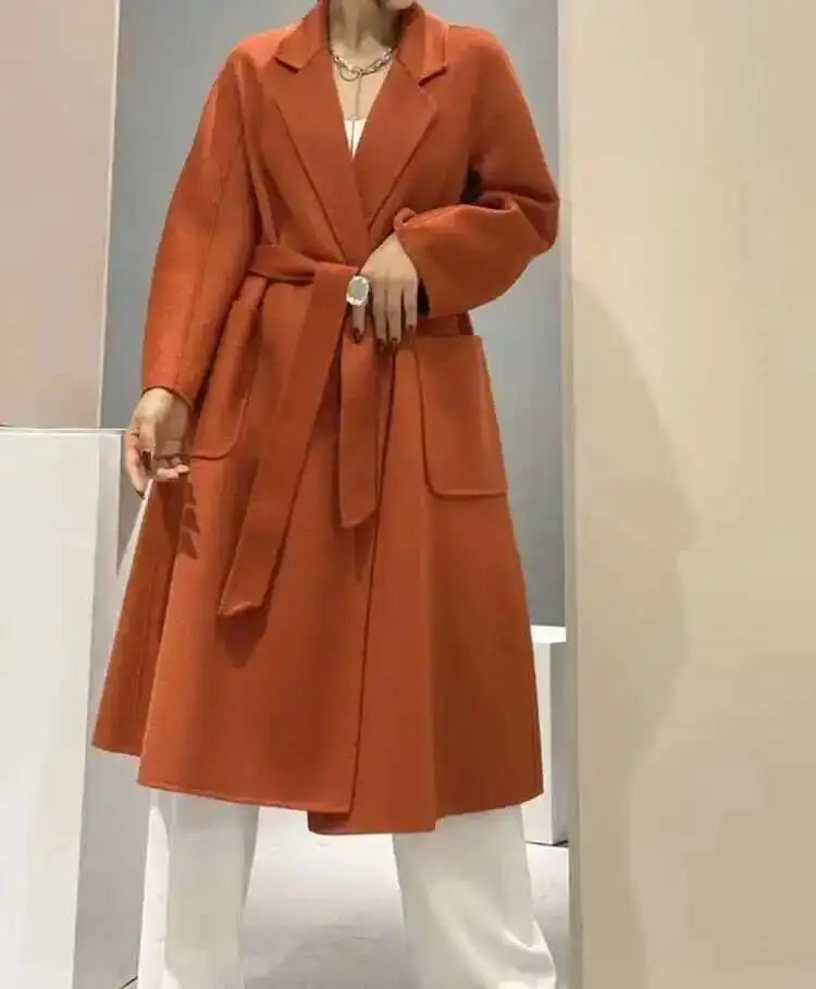LANMREM 2025 High-End Water Ripple Double-Sided Wool Coat | Long Robe-Style