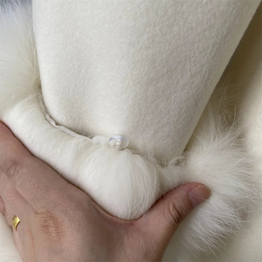 Jxwatcher Women's Wool Coats with Real Fur Cuffs Ladies Fall Fashion Wool & Blend Coats Elegant Winter Outerwear