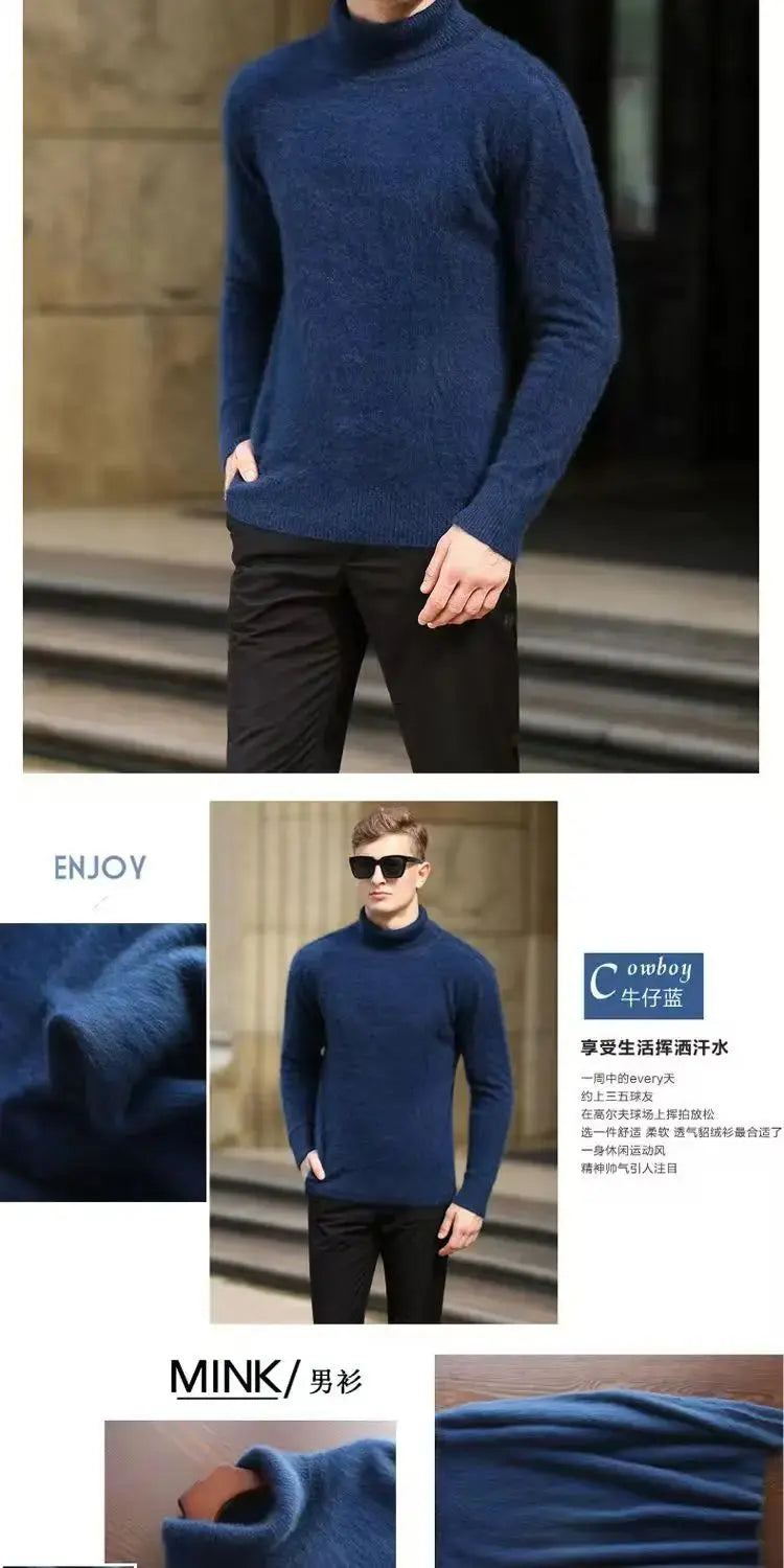 100% Male Mink Cashmere Sweater Solid Color Turtleneck Thick Autumn And Winter Loose Large Size Turtleneck Wool Bottoming Shirt JNi3 shop