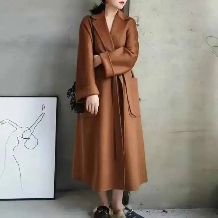 LANMREM 2025 High-End Water Ripple Double-Sided Wool Coat | Long Robe-Style