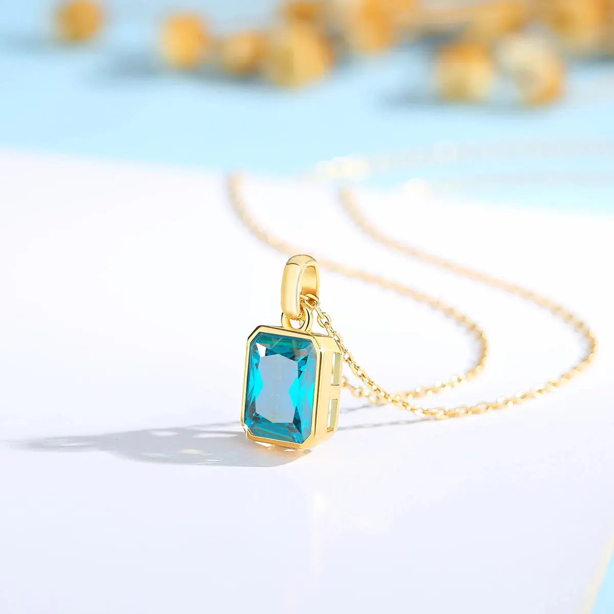100% Real 18k Gold Necklace Pendant Women 8*10mm Blue Stone AU750 K Gold Jewelry With Certificate Wedding Anniversary Gift Sale JNi3 shop