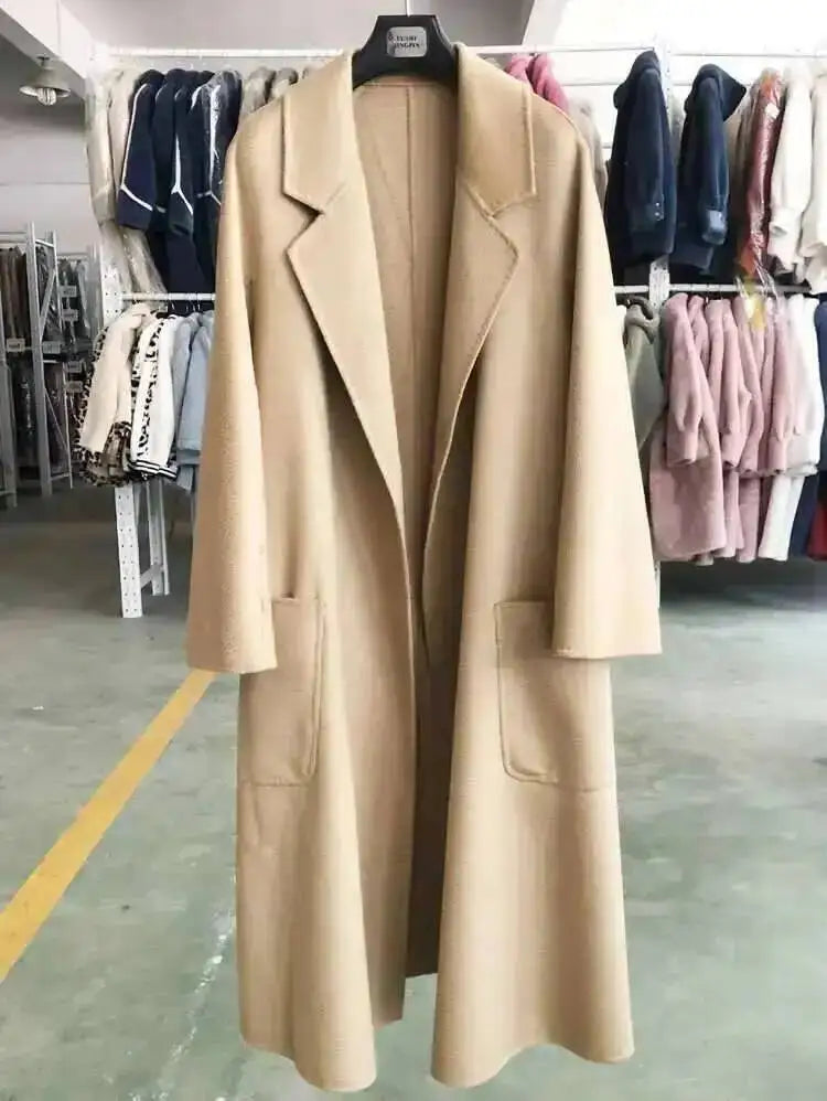 LANMREM 2025 High-End Water Ripple Double-Sided Wool Coat | Long Robe-Style