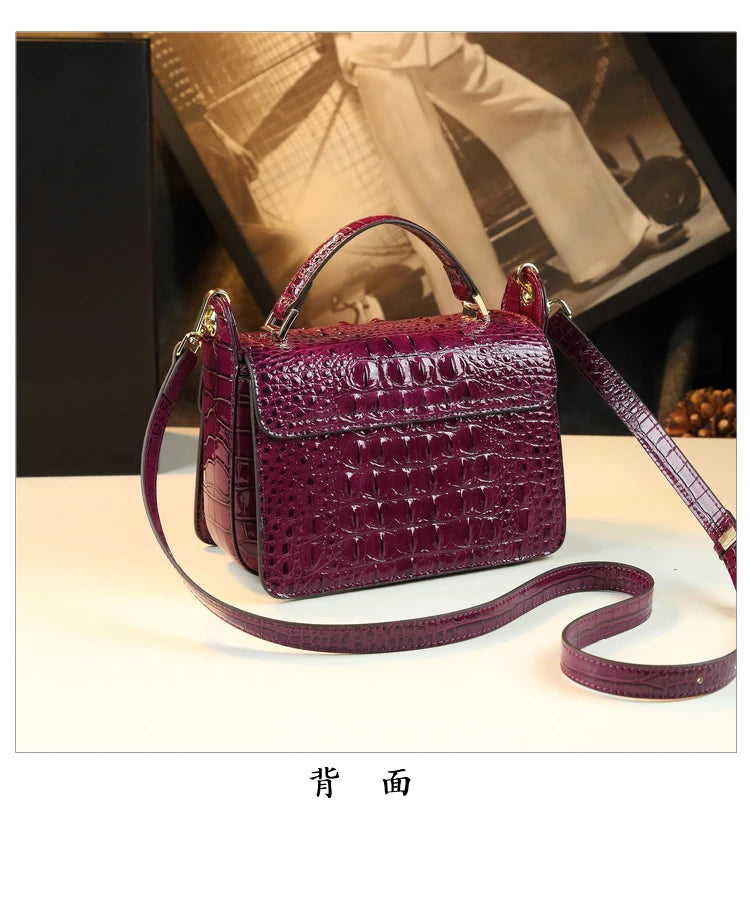 Luxury Designer Genuine Cowhide Leather Brand New High Quality Alligator pattern Shoulder Crossbody Bag Women's Handbag Square