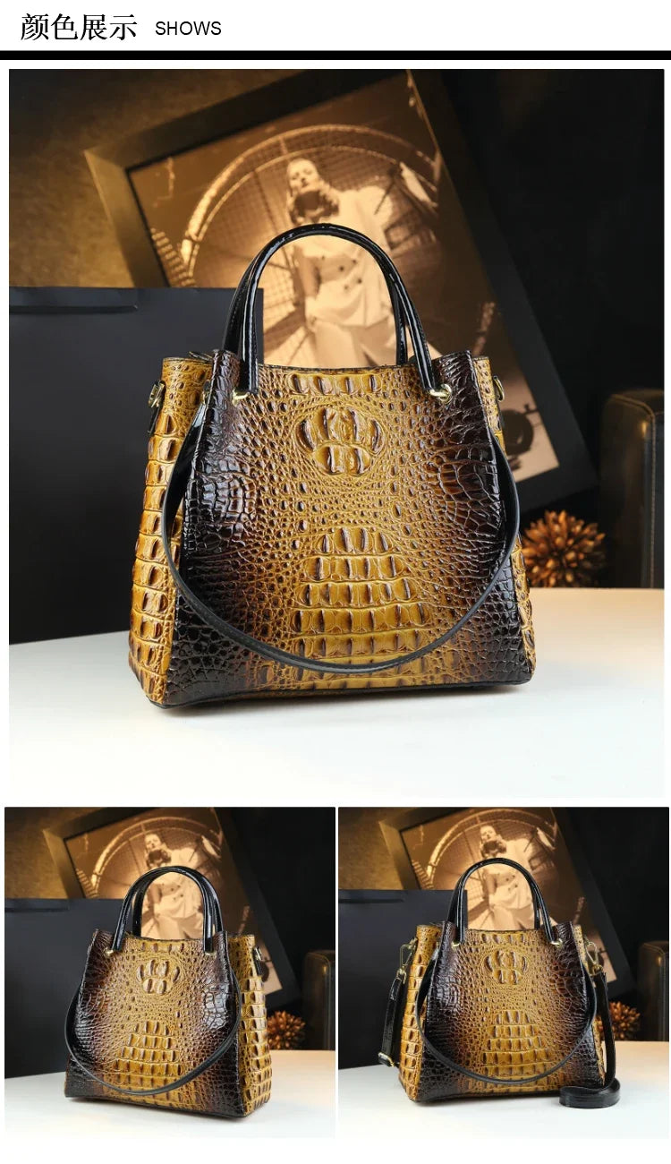 Luyo Luxury Glossy Crocodile Pattern Bucket Bag – Women’s Structured Shoulder Tote & Crossbody
