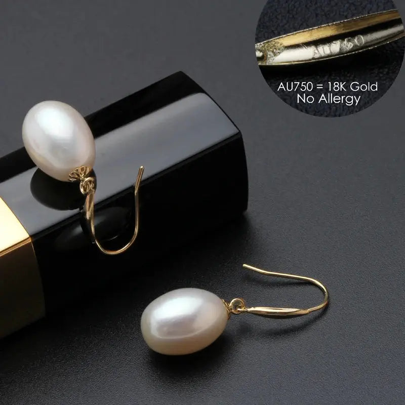 Real 18k Gold Jewelry Dets,Natural Pearl Pendant Earrings Sets AU750,White Freshwater Pearl Necklace and Earring Set Fine Gift JNi3 shop