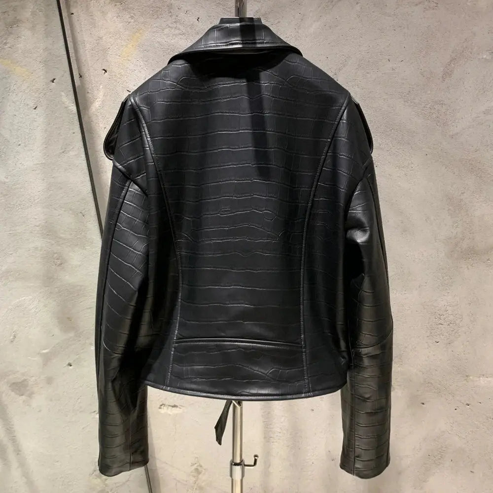 Crocdile Leather Bomber Ladies Real Sheepskin Coat Genuine Sheep Leather Biker Jacket 20325 JNi3 shop