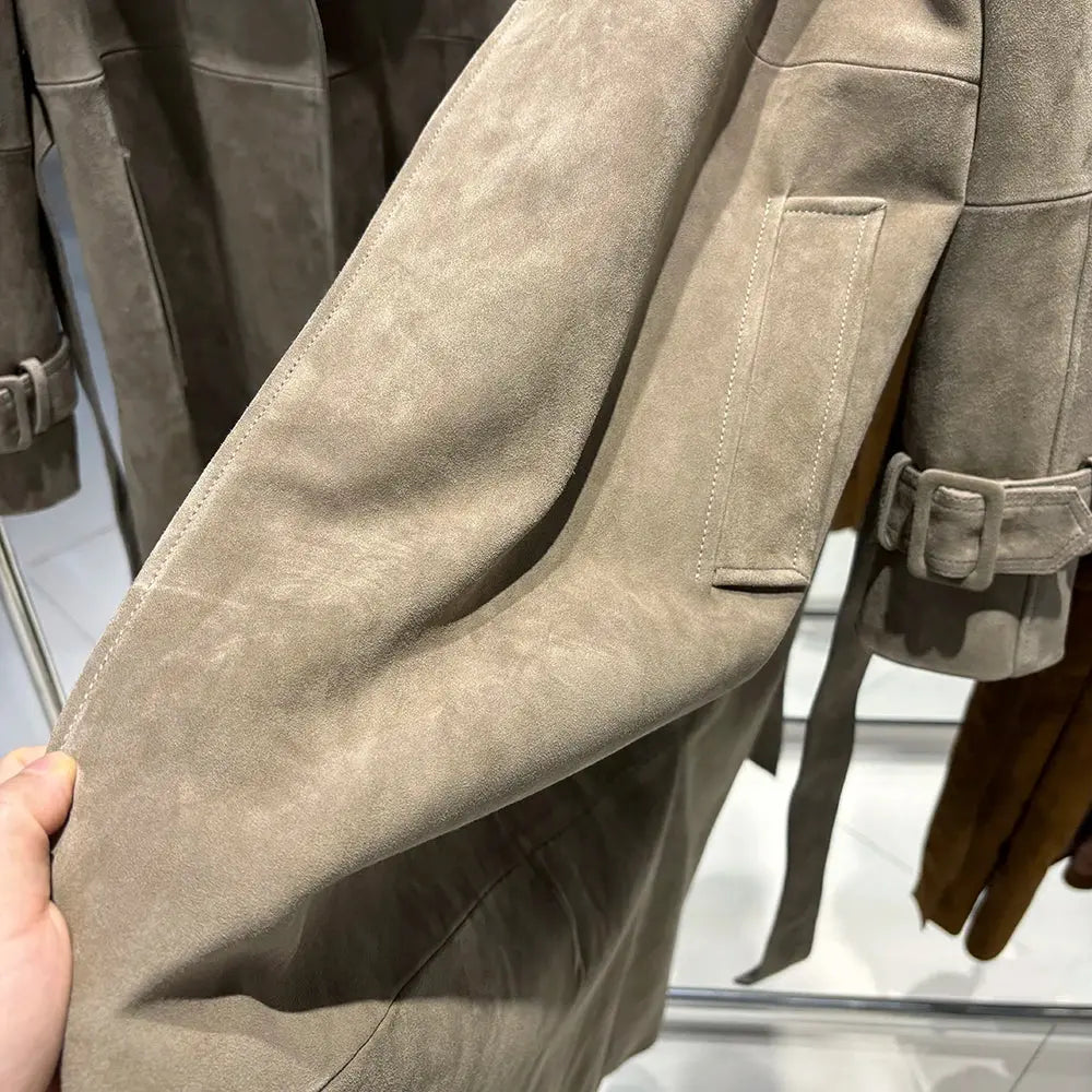 Women's Real Leather Trench Coat Long High Quality Windbreak Oversized JNi3 shop