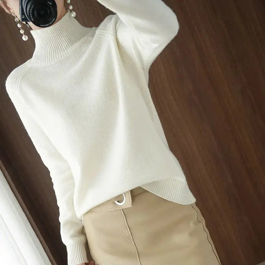 Turtleneck Pullover Fall/winter Cashmere Sweater Women Pure Color Casual Long-sleeved Loose Pullover Bottoming Women's JNi3 shop