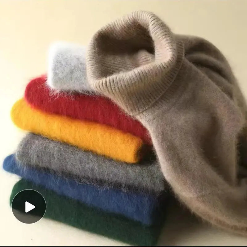 100% Male Mink Cashmere Sweater Solid Color Turtleneck Thick Autumn And Winter Loose Large Size Turtleneck Wool Bottoming Shirt JNi3 shop