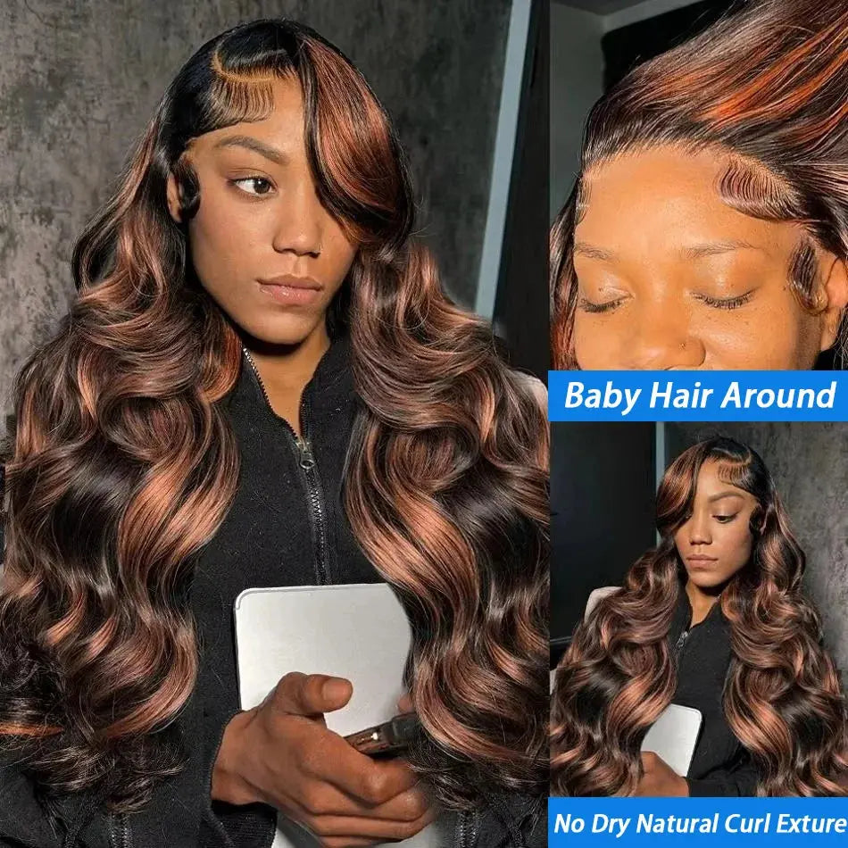 Upgraded 1B/30 Balayage Body Wave 13x4 Highlight Lace Front Human Hair Wig Vietnamese Omber Brown Colored Wig Human Hair JNi3 shop