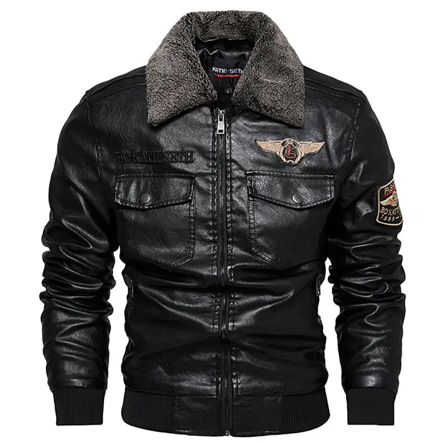 Fleece Fur Collar Windbreaker Coat Male Pu Jacket Men Thick Warm Cashmere Military Bomber Tactical Leather Jackets Mens Outwear JNi3 shop
