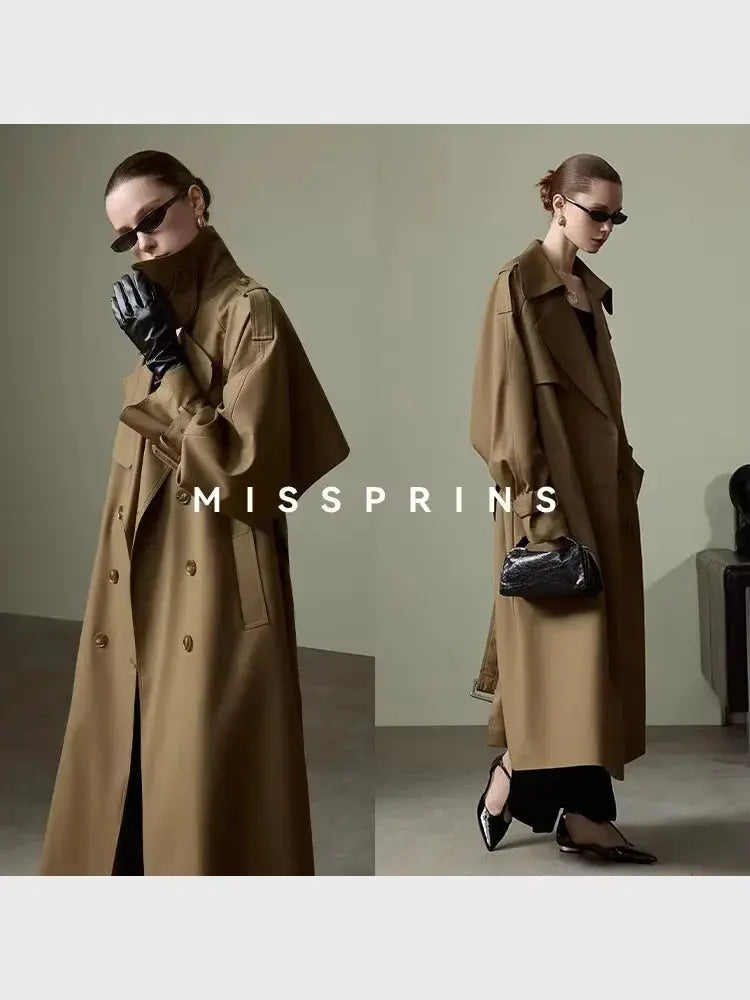 Lautaro Spring Autumn Long Khaki Trench Coat for Women Belt Double Breasted Chic Luxury Designer European Fashion Clothes 2025 JNi3 shop