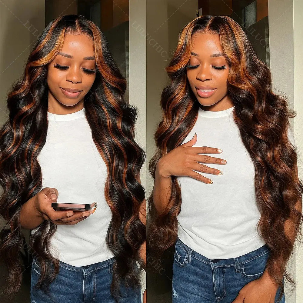 Upgraded 1B/30 Balayage Body Wave 13x4 Highlight Lace Front Human Hair Wig Vietnamese Omber Brown Colored Wig Human Hair JNi3 shop